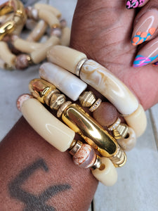 Bamboo bracelet - Cream & Gold